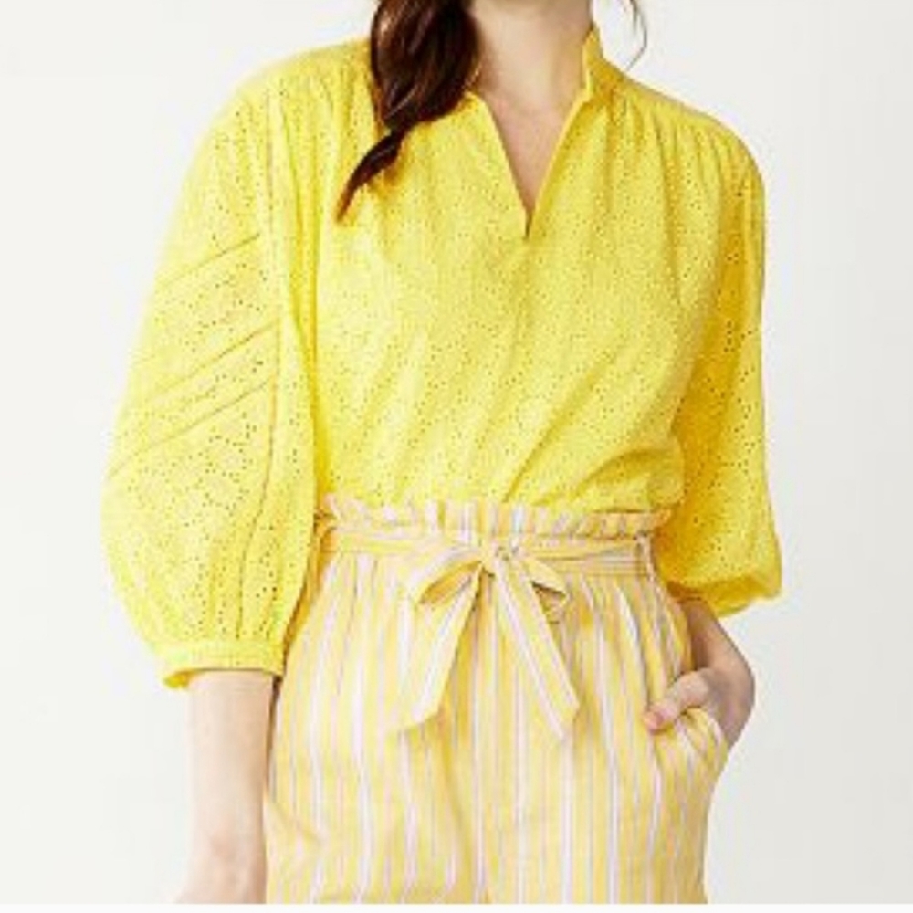 Draper James RSVP Lemon Yellow Cotton Eyelet Blouse - S